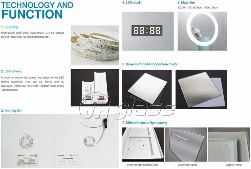 UL/Ce Certificate Vertical Hanging Two-Line LED Bathroom Light Mirror