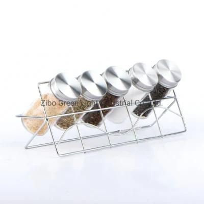 5PCS 60ml Glass Spice Jar Set with Screw Metal Lid and Metal Rack