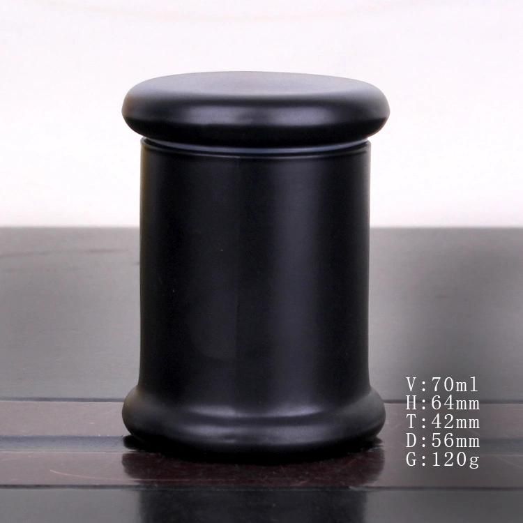 Hot Sell Black Color 2oz 70ml Empty Glass Candle Jar Holder with Glass Cap