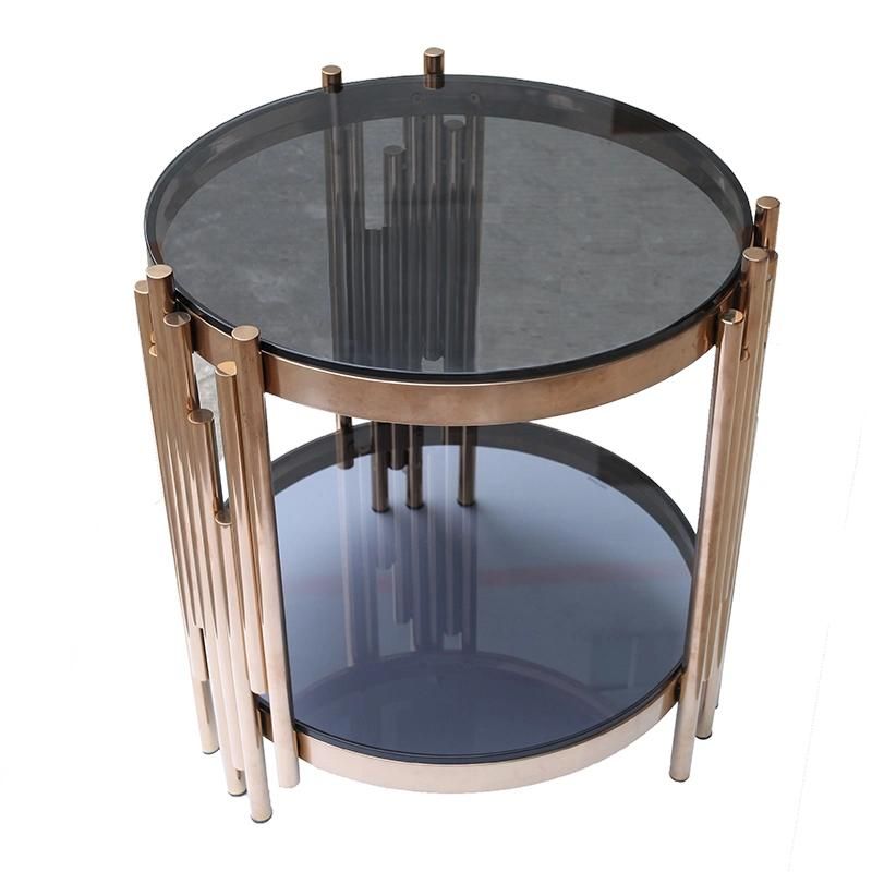 Small Round Rose Gold Stainless Steel Coffee Table with Tempered Glass Top