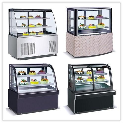 Kitchen Catering Equipment Deluxe Double Glass Marble Stand Square Cake Display Refrigerator Freezer Showcase