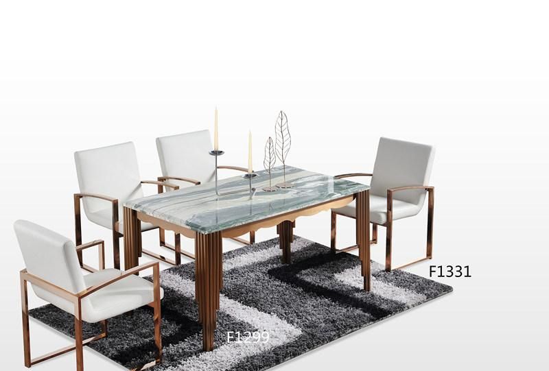 High-End Dining Table with Round Marble Countertops and Stainless Steel Base