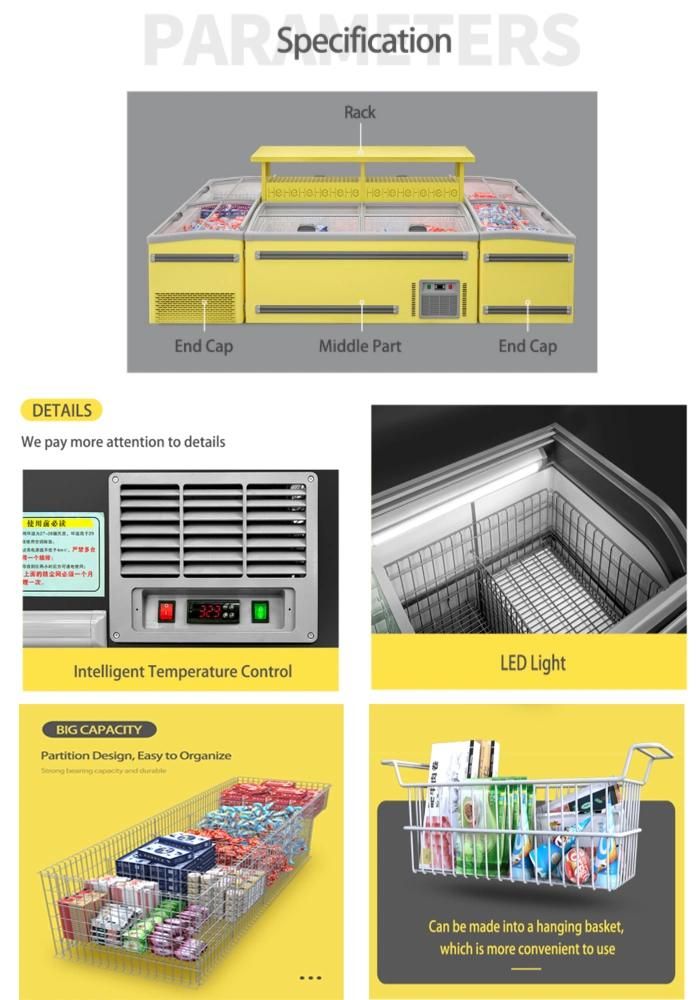 Supermarket Island Freezer Showcase with Lid Showcase Freezer