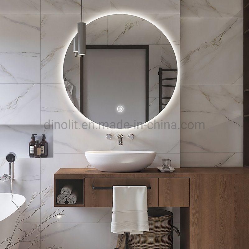 IP44 Bath Waterproof Frameless Intelligent Bathroom Vanity LED Illuminated Fogproof Round Glass Wall Mirror with Touch Sensor/Demister/Bluetooth CE ETL