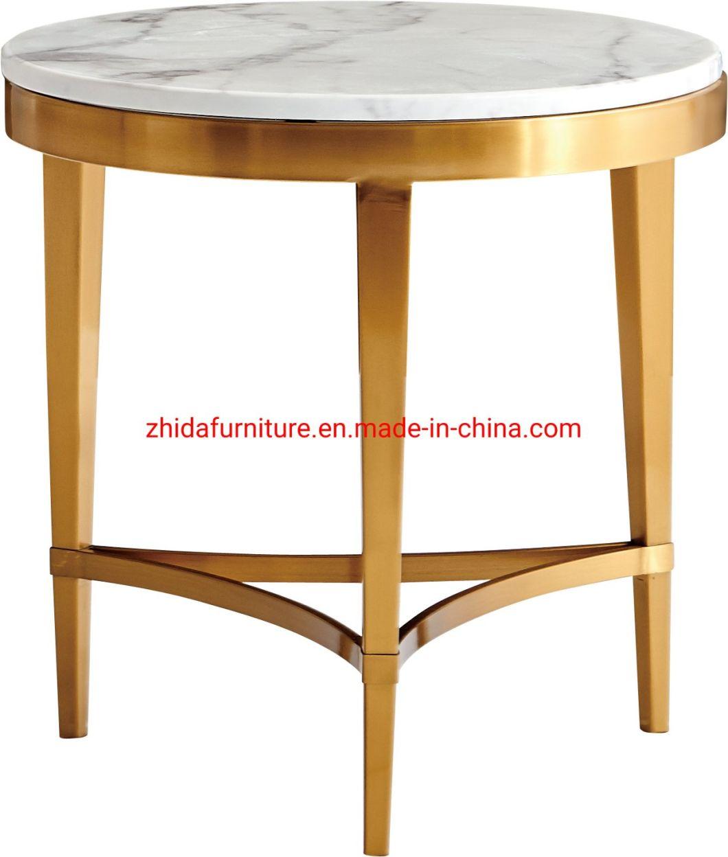 Hotel Reception Area Home Furniture Living Room Bedroom White Marble Top Golden Metal Leg Luxury Coffee Side Table