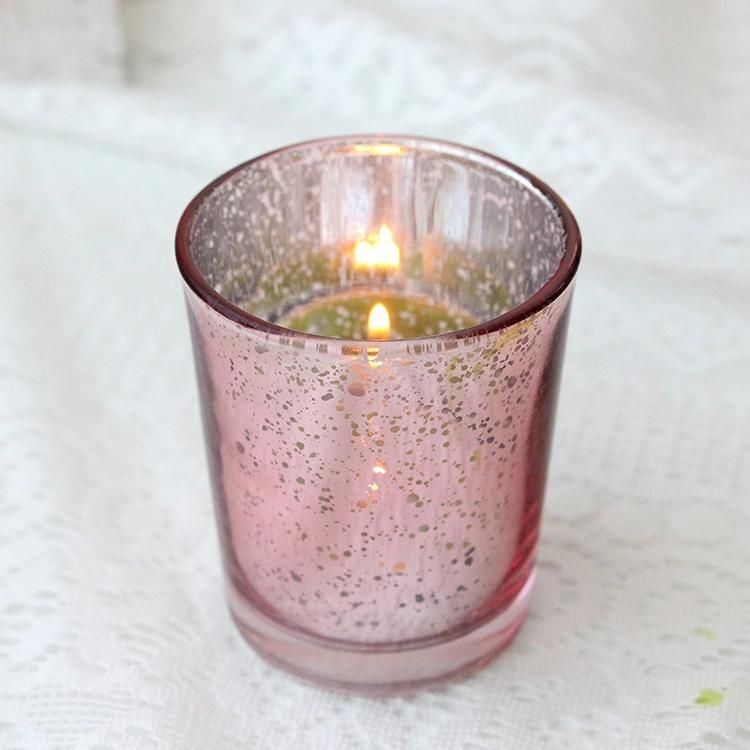 Wholesale Electroplate Pink Color Lanterns and Candle Jars Cylinder Glass Candle Holder for Wedding