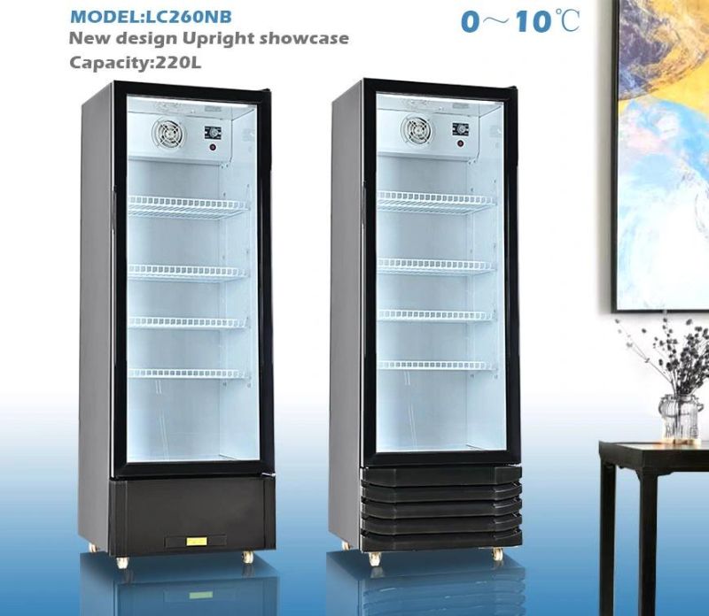 Glass Door 220 Liter Upright Display Cooler Showcase Commercial Use LC260nb