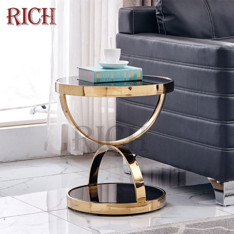 Tempered Glass Top Coffee Table Round Stainless Steel Coffee Center Table