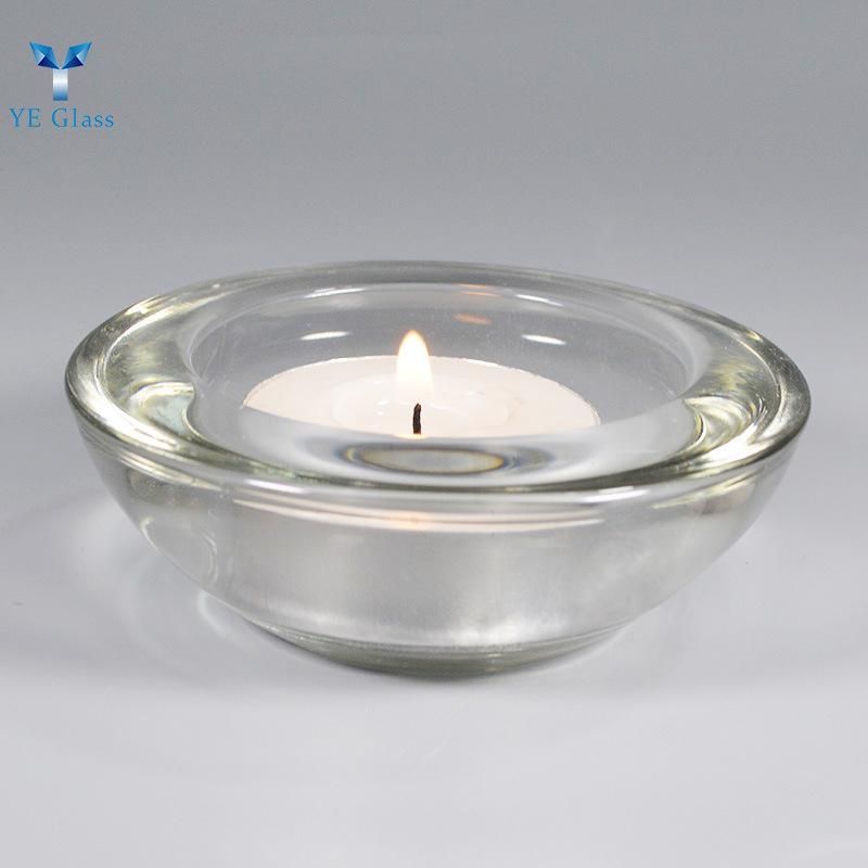 Customized Round Thickened Transaprent Glass Candle Holder for Decoration