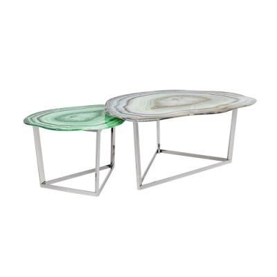 Stainless Chrome Nuevo Nordic Center Living Room Tea Coffee Table Set