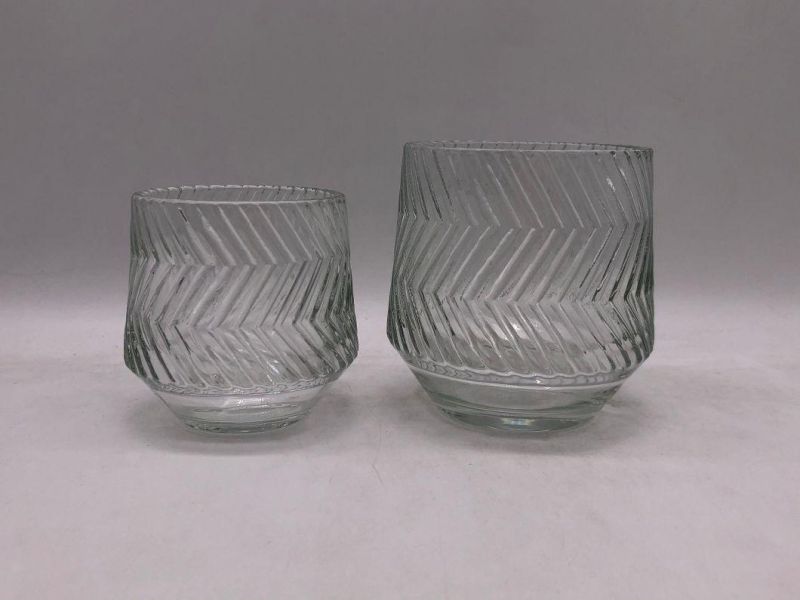 Clear Glass Candle Holder with Various Embossed Pattern