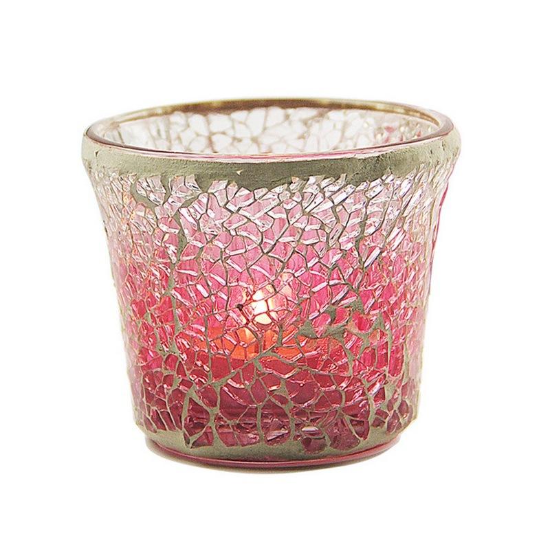 European Pink Gradient Mosaic Glass Candlestick Romantic Candlelight DIY Fragrant Empty Wax Cup Candle Holder