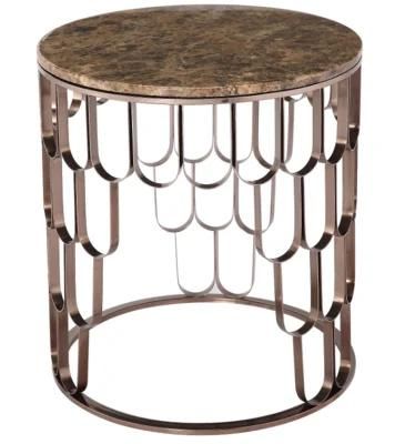 Round Stainless Steel Coffee Table with Natural Top for Home Restaurant Furniture