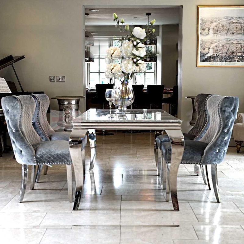 Living Room Furniture Silver Stainless Steel Dining Room Table Set