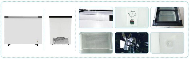 Flat Glass Door Chest Showcase 378L Chest Freezer Showcase