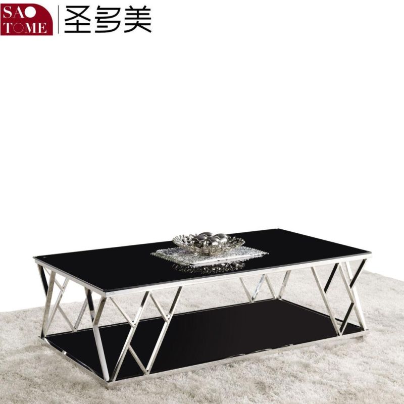 Household Rectangular Black Glass Coffee Table