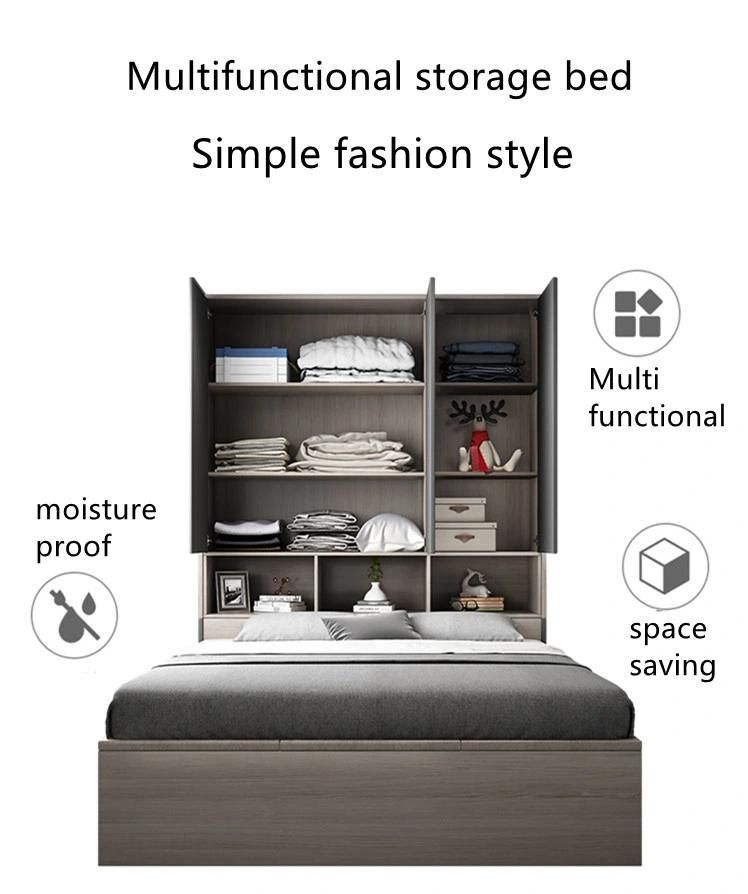 Modern Gray Color Storage Wardrobe Student Kids Size Bedroom Beds