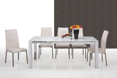 Modern Home Dining White Glass Top Metal Table