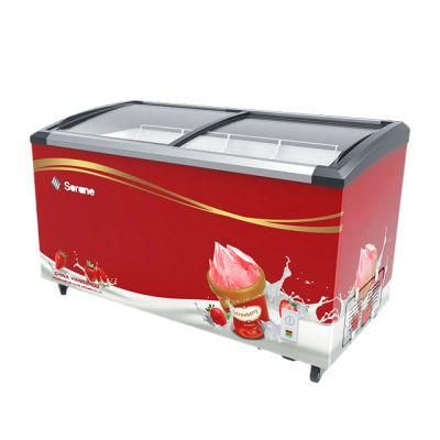 Hot Sale 498 Liters Commercial Top Open Glass Door Fridge Ice Cream Freezer Showcase