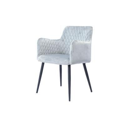 Modern Living Room Bedroom Furniture Fabric Velvet Cushion Sofa Metal Steel Dining Chair with Armrest