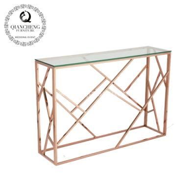 Glass Stainless Steel Rose Golden Metal Home Furniture Console Table