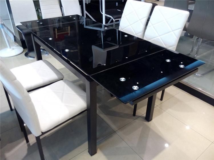 Modern Design Kitchen Table Black Tempered Glass Restaurant Glass Extendable Dining Table