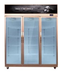 Super Big Capacity Vertical 3 Glass Doors Fan Cooling Chiller Drinks Fridge Showcase