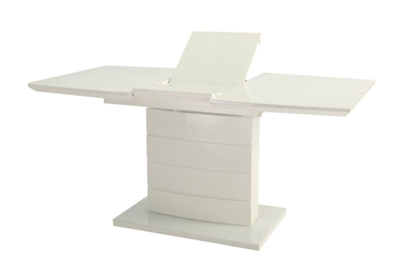 Factory Wholesale High Gloss Cappuccino MDF Extension Dining Table with Super White Glass