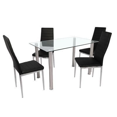 Dining Furniture Tempered Glass Top Metal Legs Dining Table Set