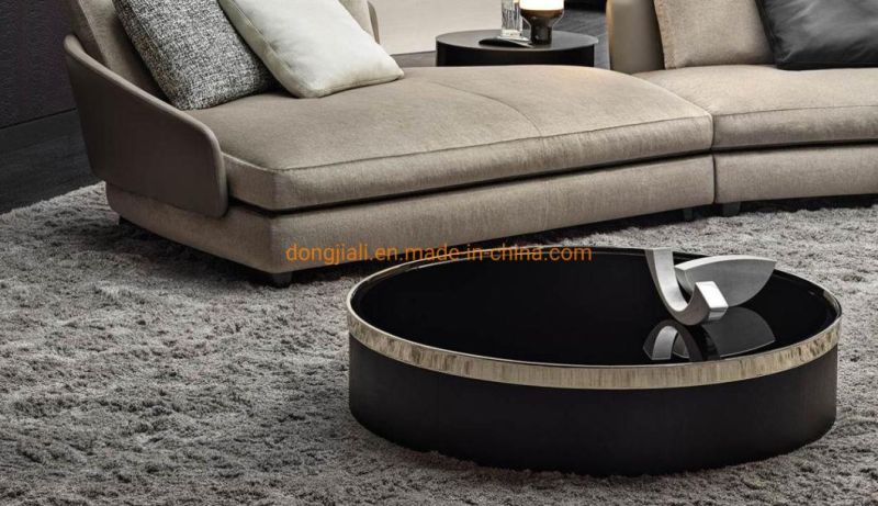 Modern Home Furniture Coffee Tables with Stainless Steel Base, Toughened Oil Glass, Medium Fiber Board with Wood Veneer
