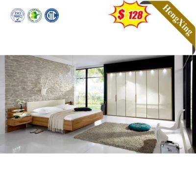 Log Wood Color Melamine Laminated Apartment Hotel Furniture Bedroom Beds with Wardrobe