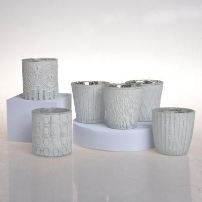 New Design Luxury Grey Frosted Custom Glass Candle Holder Jar for Home Decoration and Wedding