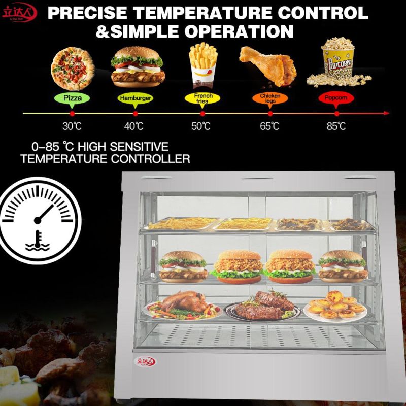 Curved Glass Warming Showcase /3 Layers Hot Food Display Showcase