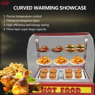 CE Approved China Manufacturer Hot Sale Curved Multifunction Hyaline Heating Showcase with Display Cabinet for Fastfood Shop, Restaurant, Buffet