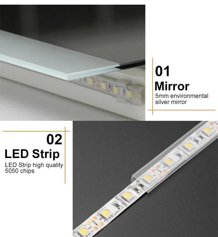Silver Defogger Touch Screen Factory Smart LED Bathroom Mirror