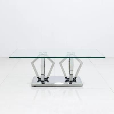 Luxury UK Designers Stainless Steel Dining Room Sets Coffee Glass Table