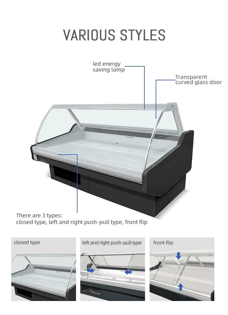 Curve Glass Door Meat Display Cooler Serve Counter Showcase