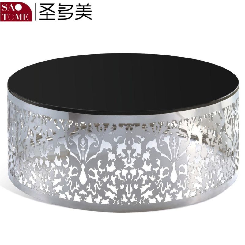 Stainless Steel Lace Round Glass Coffee Table