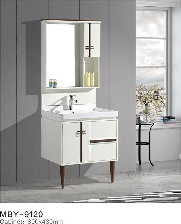 PVC Paint Free Floor Mounted Type Bath Bathroom Cabinet Vanity with Artificial Stone Top Ceramic Basin and Mirror Cabinet