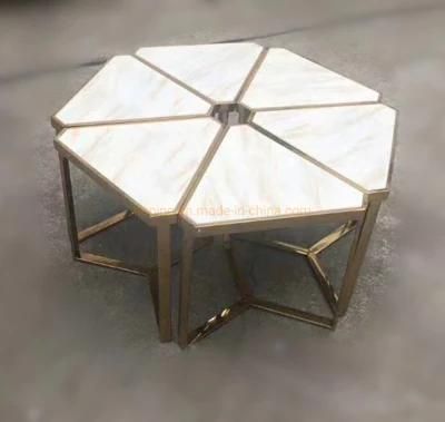 Flower Design 6 Pieces Wedding Table Luxury Modern Marble Top Coffee Table with Gold Stainless Steel Frame