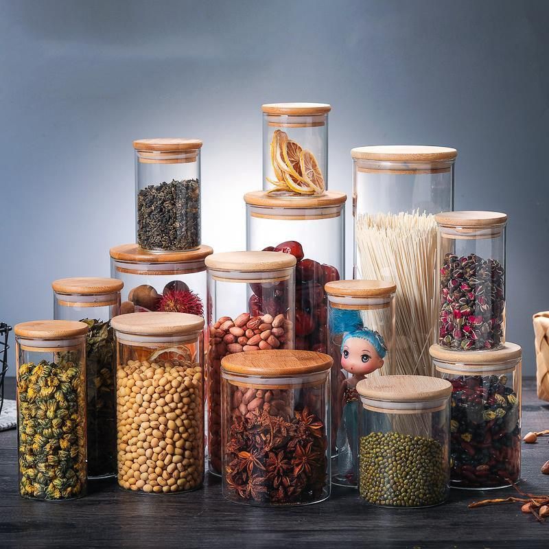 Glass Jars with Bamboo Lids Silicon Ring Air Tight Kitchen Food Cereal Containers for Storage