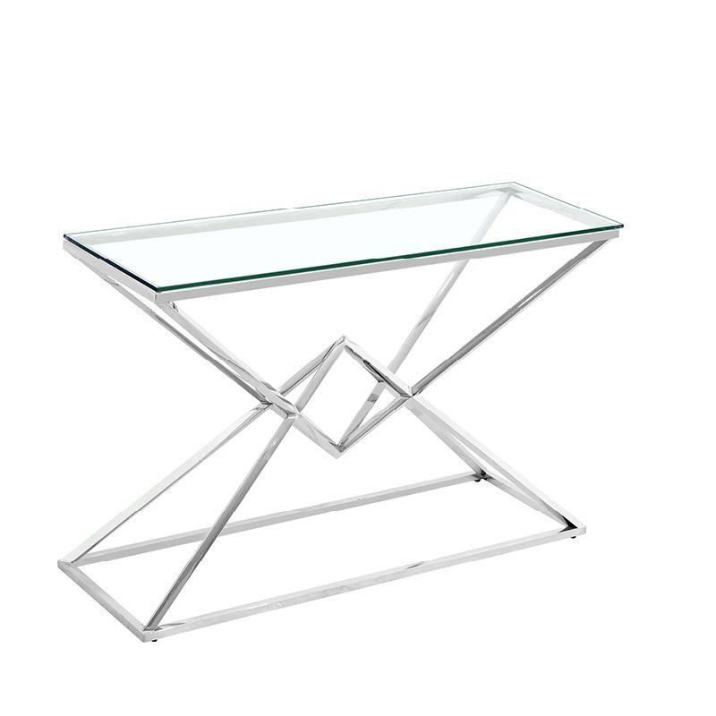 Home Furniture Cafe Coffee Clear Glass Safe Angle Top Dining Room Table with Stainless Steel Tube
