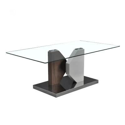 New Design Household Stainless Steel Base Tempered Glass Dining Table