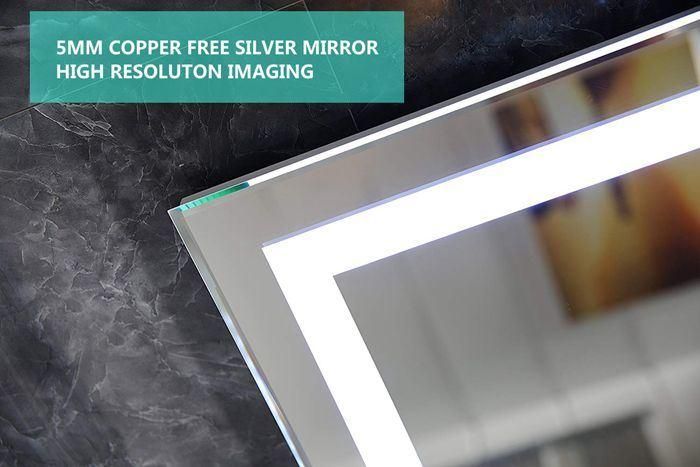 Rectangle Frameless Wall Mounted Home Decor Mirror Decorative Illuminated LED Bathroom Mirror with Defogger