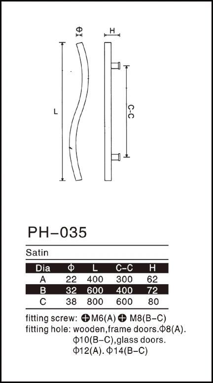 Factory Door Hardware Stainless Steel Pull Handle Glass Door Handle (pH-035)