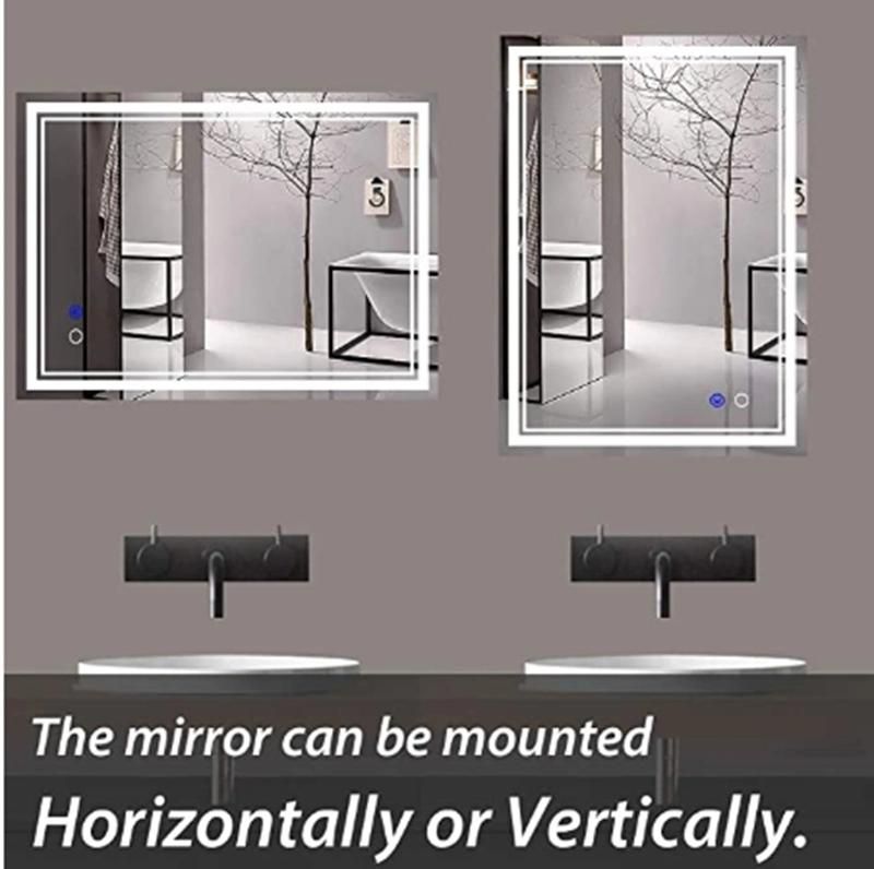 Bathroom Vanity Wall Mounted Frameless Makeup Backlit Design with Adjustable Daylights and Touch Button, Anti-Fog and Waterproof Function LED Lighted Mirror