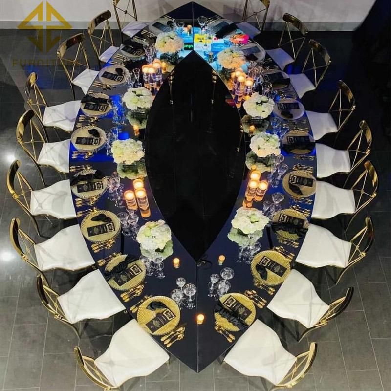 Wedding Golden Chair and Glass Top Event Tables and Chairs Decor