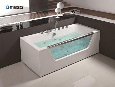 Popular Acrylic Unique Whirlpool Bathtub with Tempered Glass