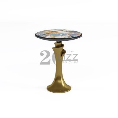 Chinese Wholesale New Design Golden Stainless Steel Feet Table Marble Top Round Console Table