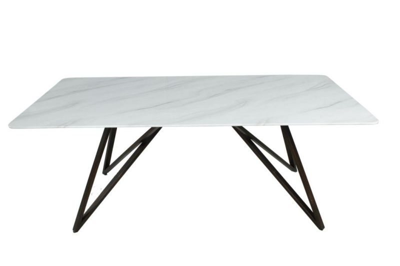 Wholesale Modern Simple Design Glass Marble Dining Table with Marble Paper Dining Tables Restaurant Home Furniture